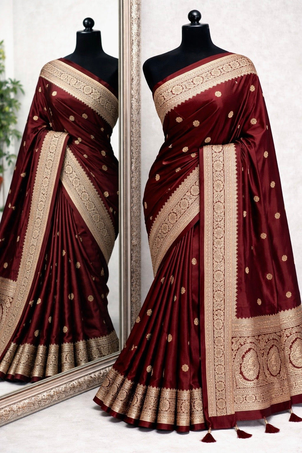 Burnt Maroon Soft Silk Saree,Maharashtrian Zari Butti Saree, Traditional Saree, Festive Wedding Wear Saree, Rich Pallu Sari, Gift for Women
