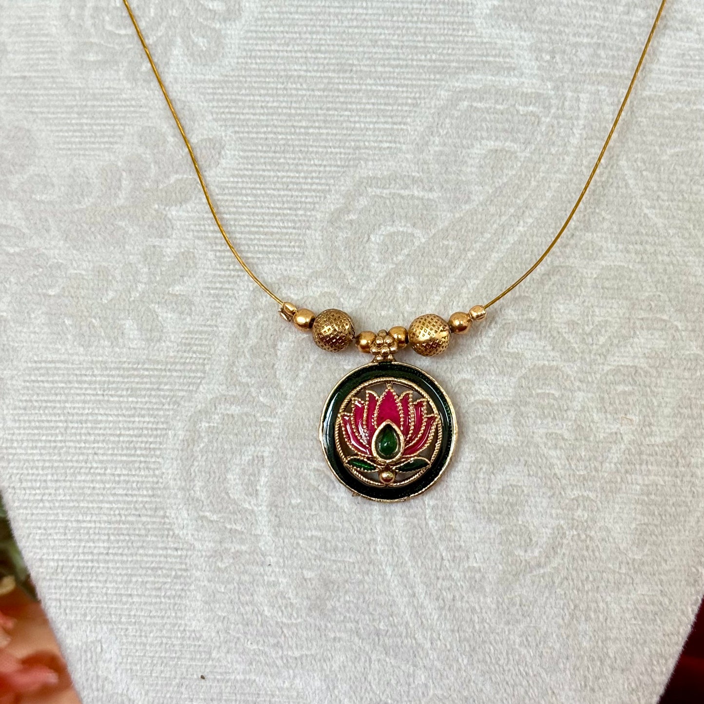 Invisible Chain Lotus Pendant Necklace Set | Minimal Indian Jewelry with Earrings | Floating Pendant Jewelry | Diwali Navratri Gift | Lightw
