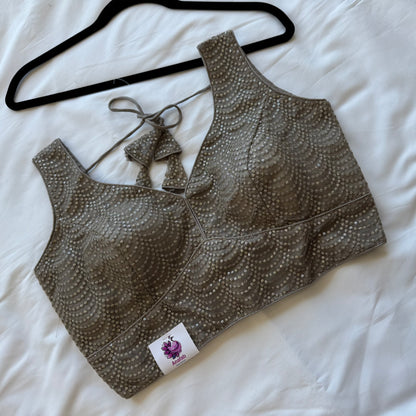 Designer Grey Sleeveless Blouse with Heavy Sequin Work, Lehenga Blouse, Crop top, Readymade Blouse, Wedding Blouse, Partywear blouse