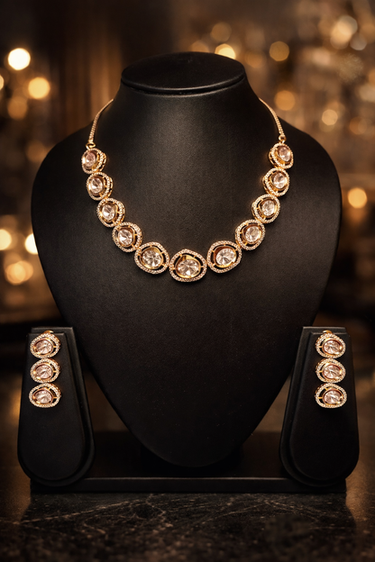 Polki Style Gold Tone Necklace Set with Matching Earrings – Party & Festive Jewelry, necklace set, jewelry for women, gift for women
