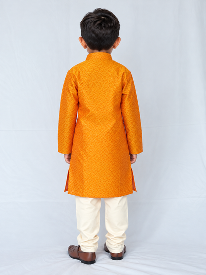 Boys Kurta Pajama Set, Orange Pink Dual Tone Jacquard Kids Indian Ethnic Wear, Wedding Outfit, Diwali Dress, Traditional Festive Clothing