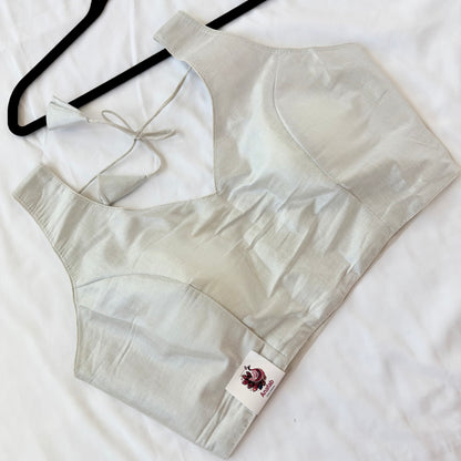 Silver Tissue Silk Saree Blouse, Ready to Wear Golden Blouse, Padded V Neck Blouse, Indian Saree Blouse, Festive Wedding Blouse , Crop top
