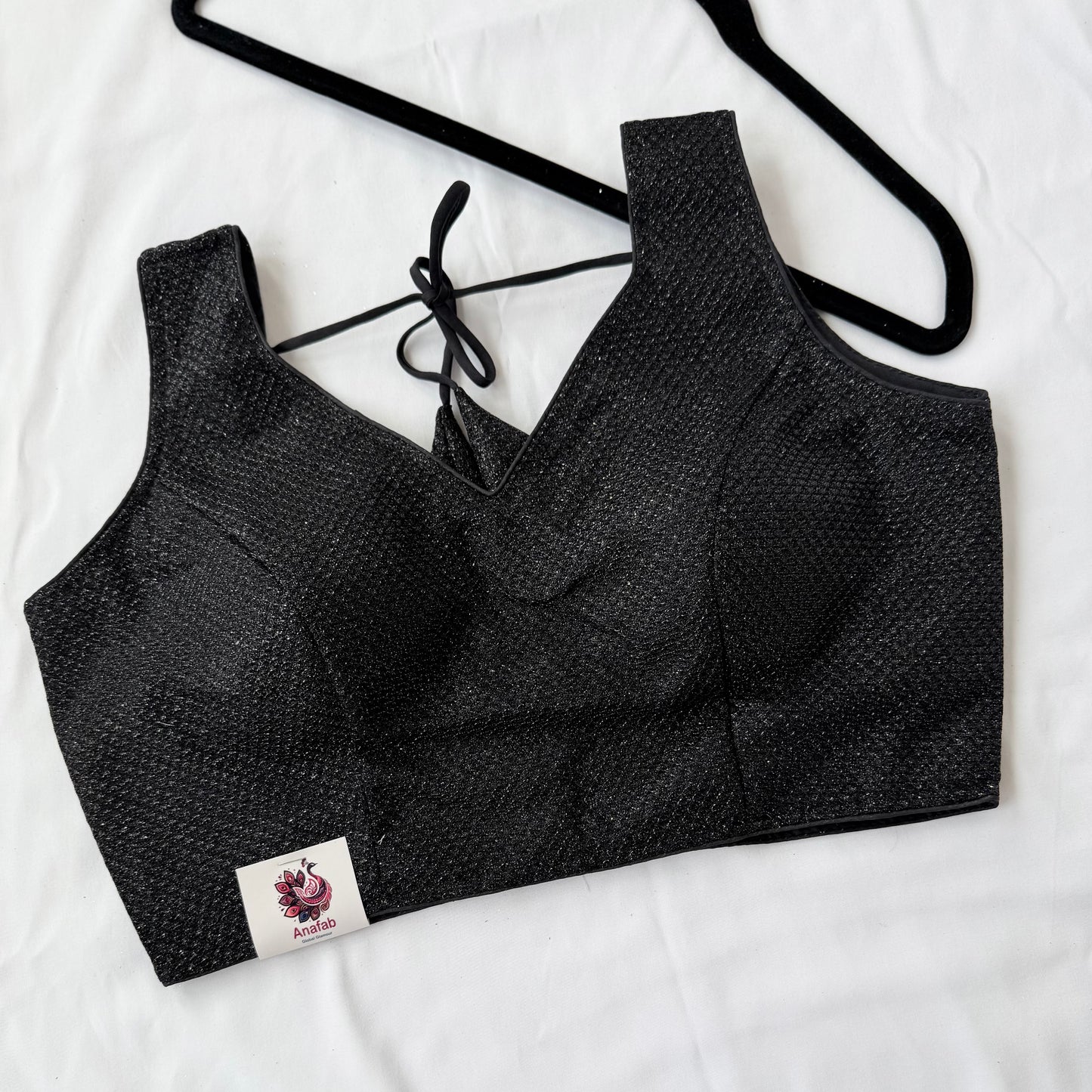 Black with silver Zari Sleeveless Saree Blouse, Shimmer Ready to Wear Indian Blouse, V Neck Padded Blouse, Party Wedding Blouse,lehenga top