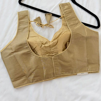 Gold Tissue Silk Saree Blouse, Ready to Wear Golden Blouse, Padded V Neck Blouse, Indian Saree Blouse, Festive Wedding Blouse , Crop top
