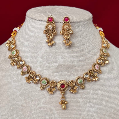 Antique Gold Majak Necklace Set with Earrings | Traditional Indian Temple Jewelry | Bridal & Festive Ethnic Necklace | Maharashtrian Jewelry