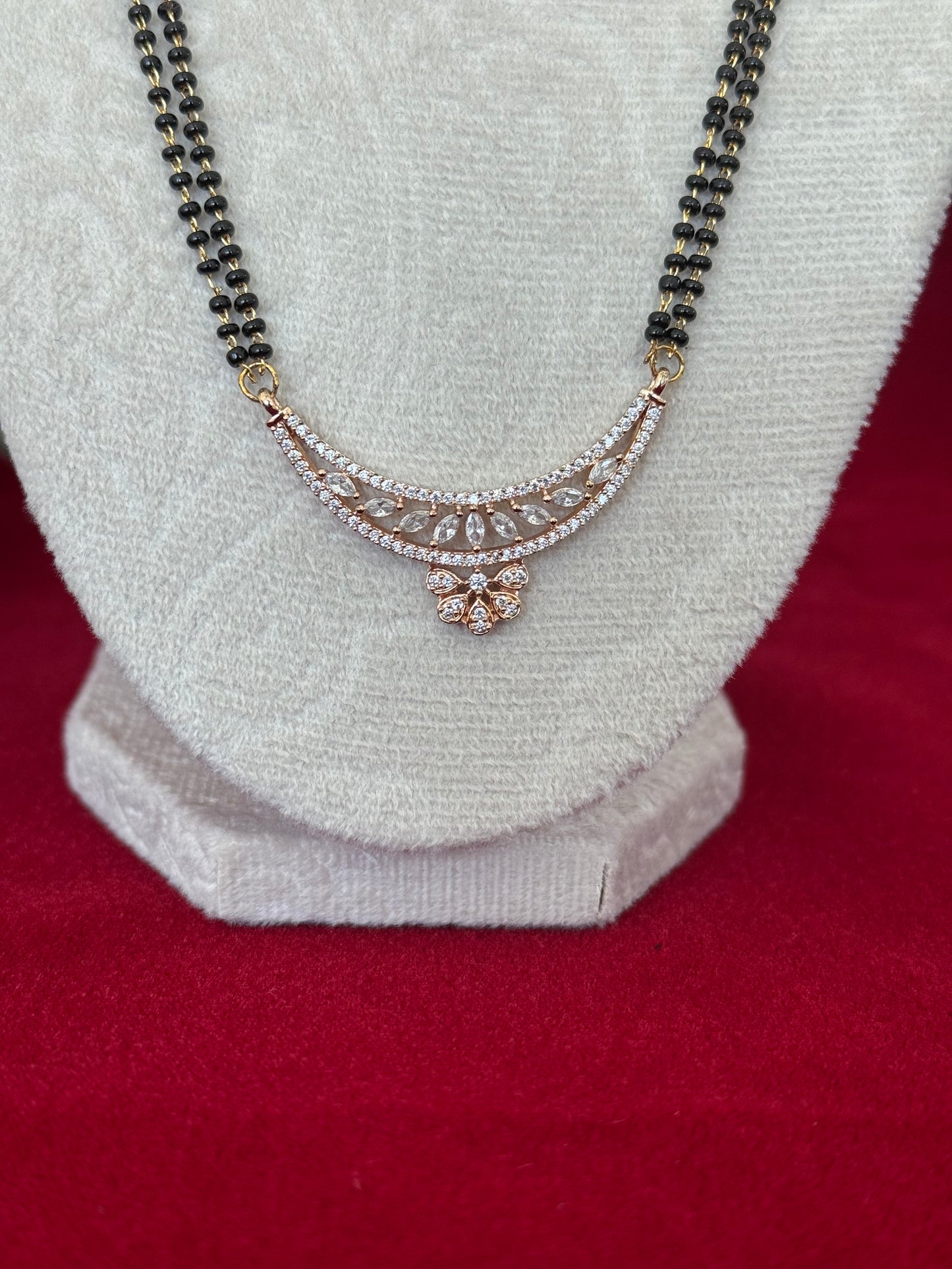 Elegant AD Diamond Mangalsutra Set with Earrings | Rose Gold Minimal Mangalsutra | Double Black Bead Chain | Lightweight Daily Wear Mangalsu