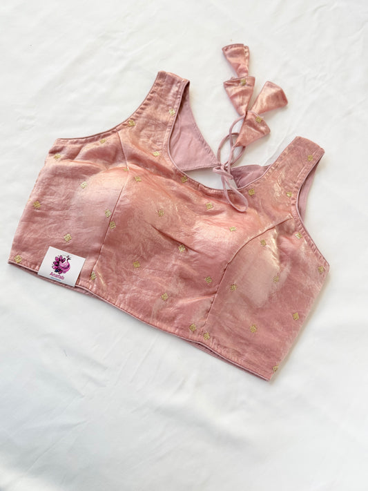 Blush Pink Fendy Silk Saree Blouse, Gold Sequin Butti Work, Readymade Indian Blouse, Padded Designer Choli, lehenga Blouse, Crop top
