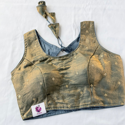 Gold Grey Fendy Silk Saree Blouse, Sequin Butti Work Readymade Blouse, Indian Designer Blouse, Padded Blouse, Party Wear Blouse, Crop top