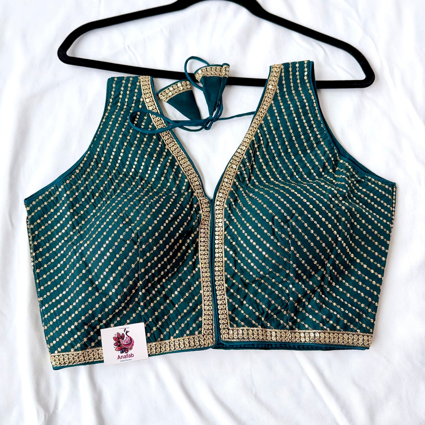 Teal Green Saree Blouse, V Neck Zari Embroidered Blouse, Sleeveless Ready to Wear Indian Blouse, Wedding Festive Blouse,