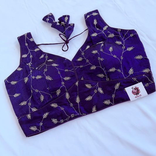 Purple Fendy Silk Blouse, Gold Sequin Butti Embroidery Saree Blouse, Readymade Indian Blouse, Padded Designer Blouse, lehenga blouse, crop t