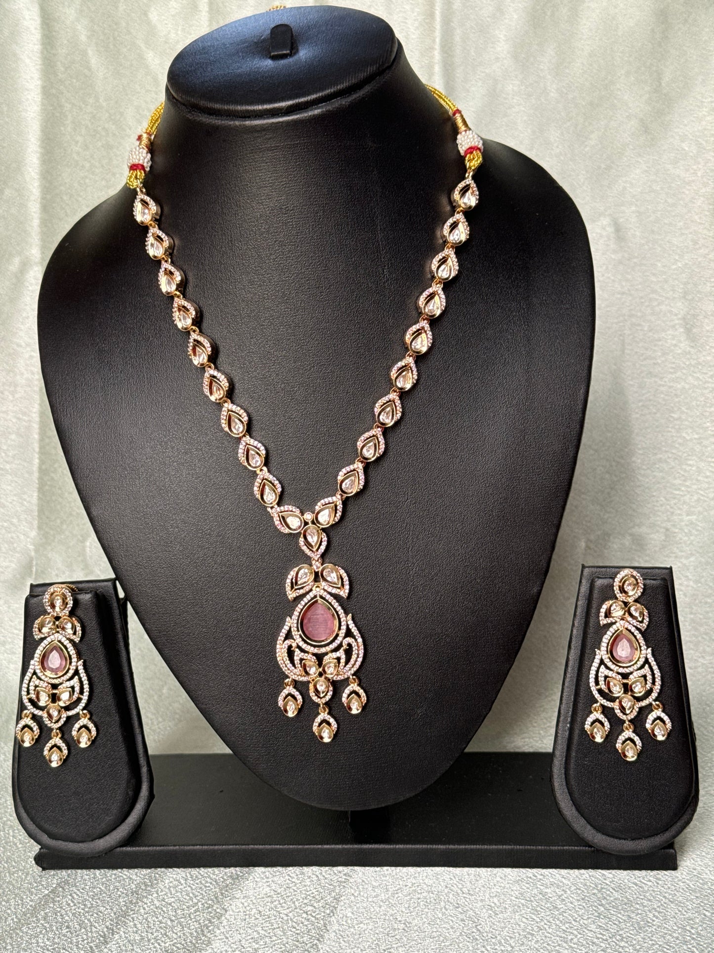 Elegant Kundan Necklace with pink Pendant and Earrings | Party & Bridal Jewelry, ad jewelry, designer necklace, stone jewelry