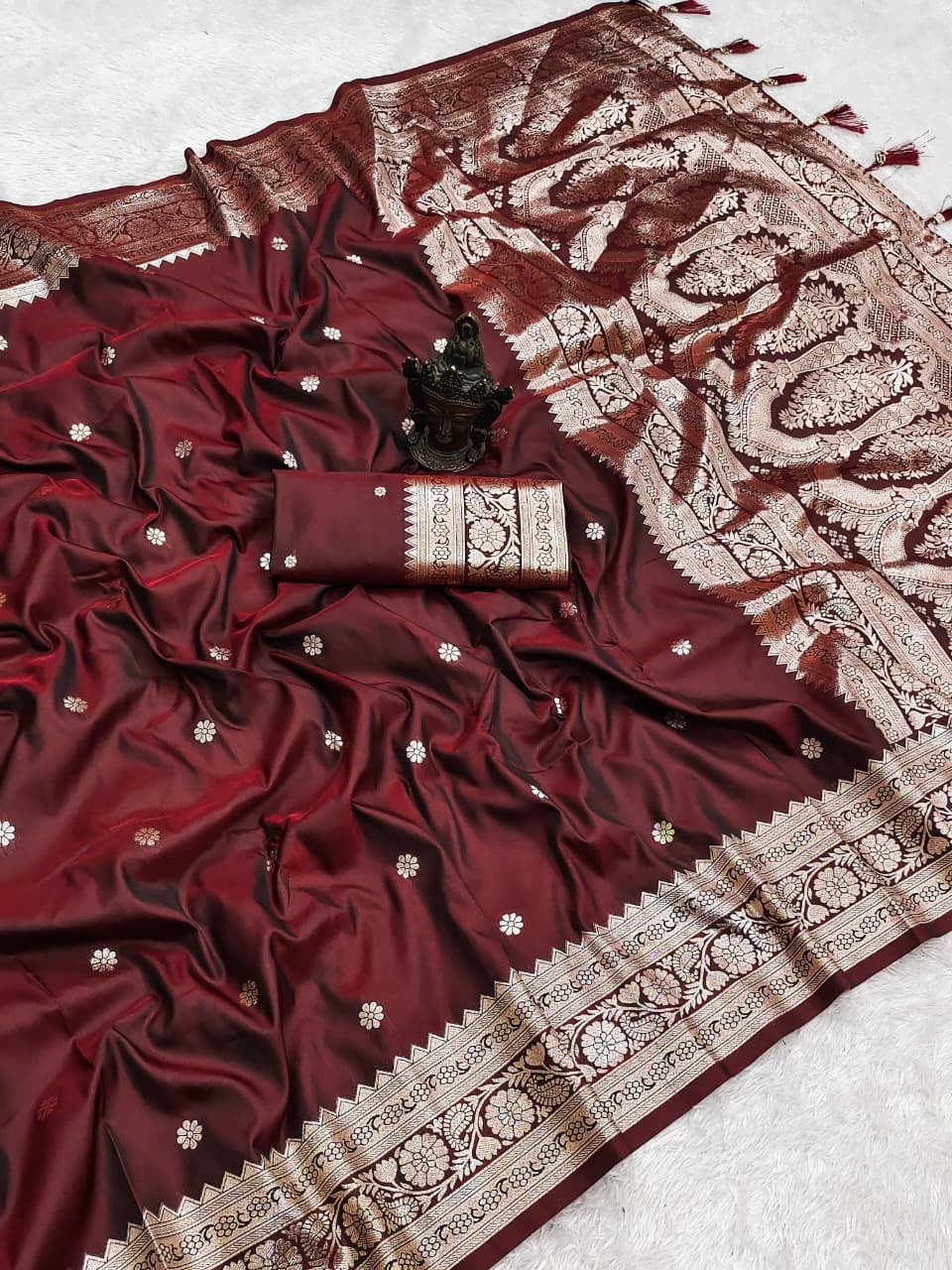 Burnt Maroon Soft Silk Saree,Maharashtrian Zari Butti Saree, Traditional Saree, Festive Wedding Wear Saree, Rich Pallu Sari, Gift for Women