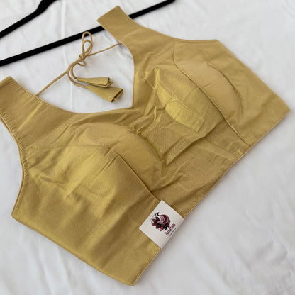 Antique Gold Tissue Silk Saree Blouse, Ready to Wear Golden Blouse, Padded V Neck Blouse, Indian Saree Blouse, Festive Wedding Blouse , Crop
