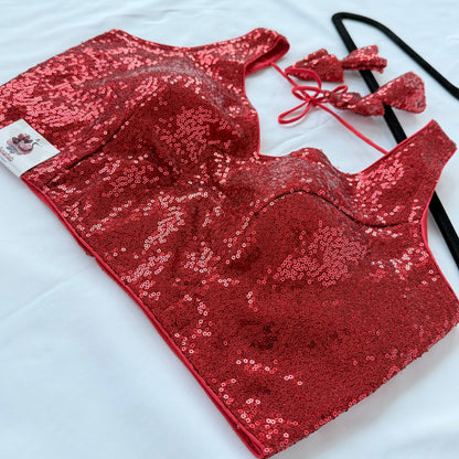 Red Sequin Saree Blouse, Readymade Sleeveless Blouse, Padded Party Wear Blouse, Sparkly Indian Blouse, Wedding Blouse, Crop top