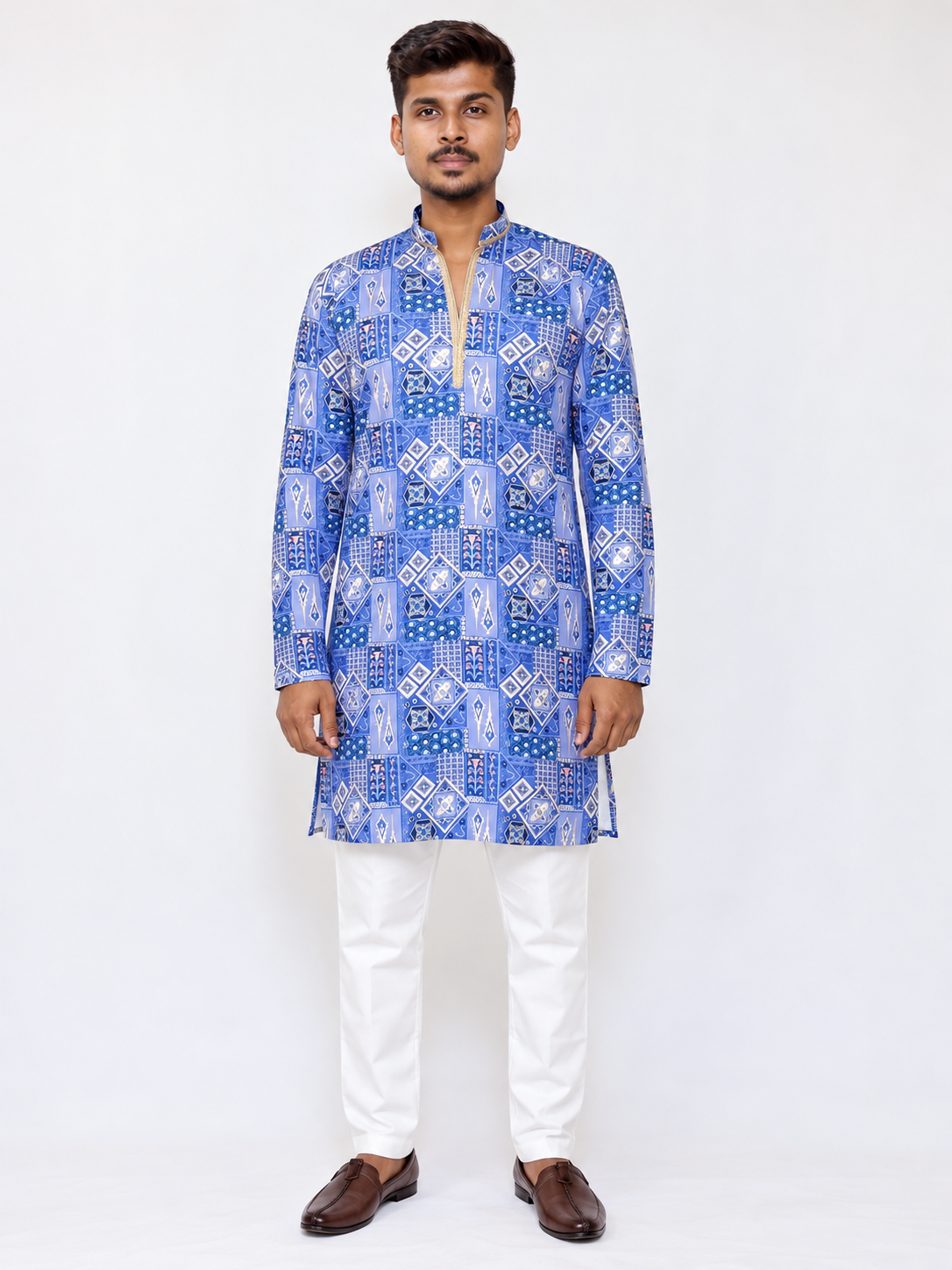 Lavender Purple Men’s Kurta Pajama Set, Armani Fabric Golden Foil Print Kurta, Indian Ethnic Wear, Diwali Outfit, Wedding Festive wear
