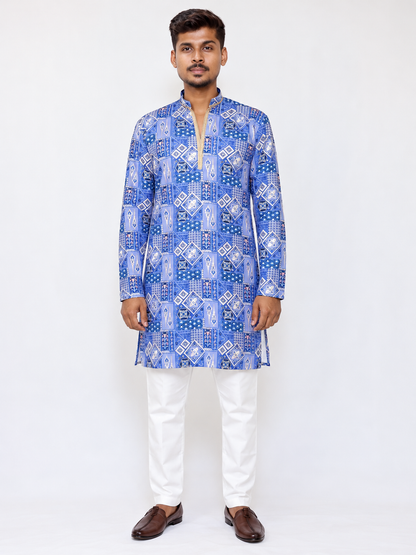 Lavender Purple Men’s Kurta Pajama Set, Armani Fabric Golden Foil Print Kurta, Indian Ethnic Wear, Diwali Outfit, Wedding Festive wear