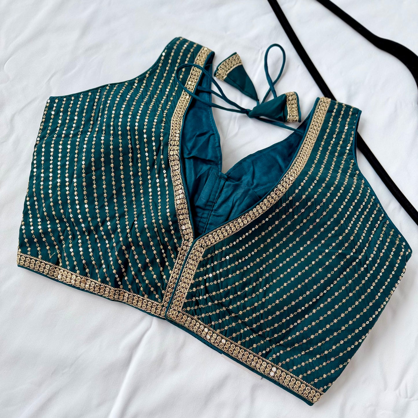 Teal Green Saree Blouse, V Neck Zari Embroidered Blouse, Sleeveless Ready to Wear Indian Blouse, Wedding Festive Blouse,