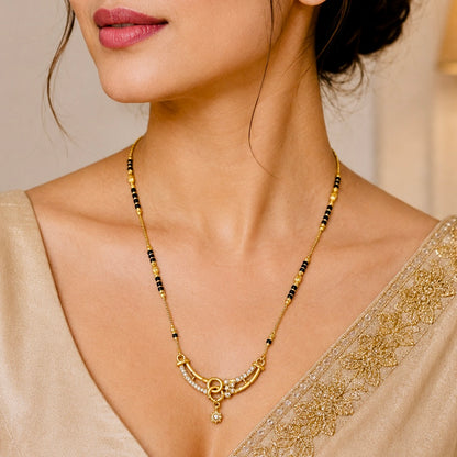 Daily Wear Mangalsutra Necklace for Women, Black Bead Gold Tone Mangalsutra, Minimal CZ Pendant Mangalsutra, Traditional Indian Jewelry Gift