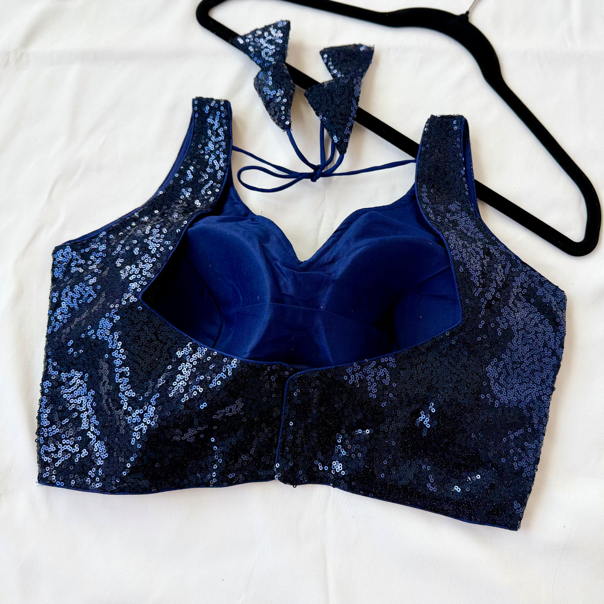 Blue Sequin Saree Blouse, Readymade Sleeveless Blouse, Padded Party Wear Blouse, Sparkly Indian Blouse, Wedding Blouse, Crop top