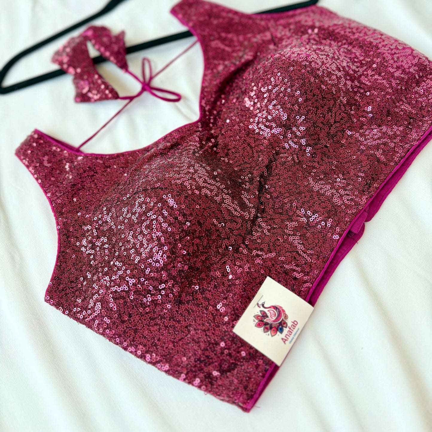 Magenta Pink Sequin Saree Blouse, Readymade Sleeveless Blouse, Padded Party Wear Blouse, Sparkly Indian Blouse, Wedding Blouse