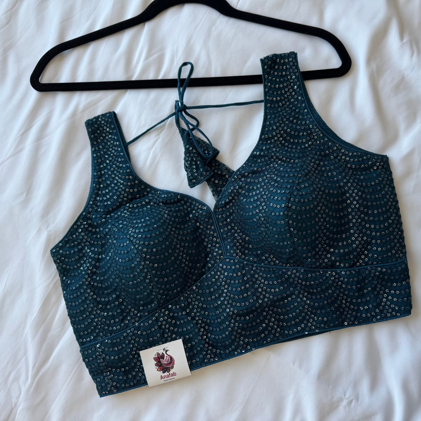 Designer Dark Teal Sleeveless Blouse with Heavy Sequin Work, Fancy blouse for Lehenga, Sarees, party wear Blouse, Top