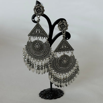 Oxidized Silver Afghani Earrings, Long Tribal Chandbali Earrings, Boho Statement Earrings, Indian Ethnic Jewelry, Silver Dangle Earrings