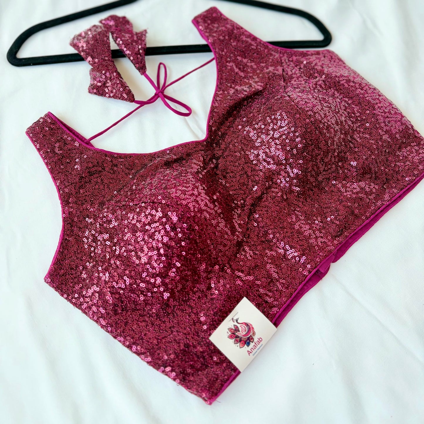 Magenta Pink Sequin Saree Blouse, Readymade Sleeveless Blouse, Padded Party Wear Blouse, Sparkly Indian Blouse, Wedding Blouse
