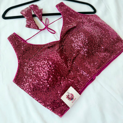 Magenta Pink Sequin Saree Blouse, Readymade Sleeveless Blouse, Padded Party Wear Blouse, Sparkly Indian Blouse, Wedding Blouse
