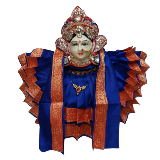Divine Blue & Orange Double Layer Silk Saree for Varalakshmi Idol,Traditional Devi Alankaram Set for Pooja,Devi Dress, Varalakshmi Alankaram