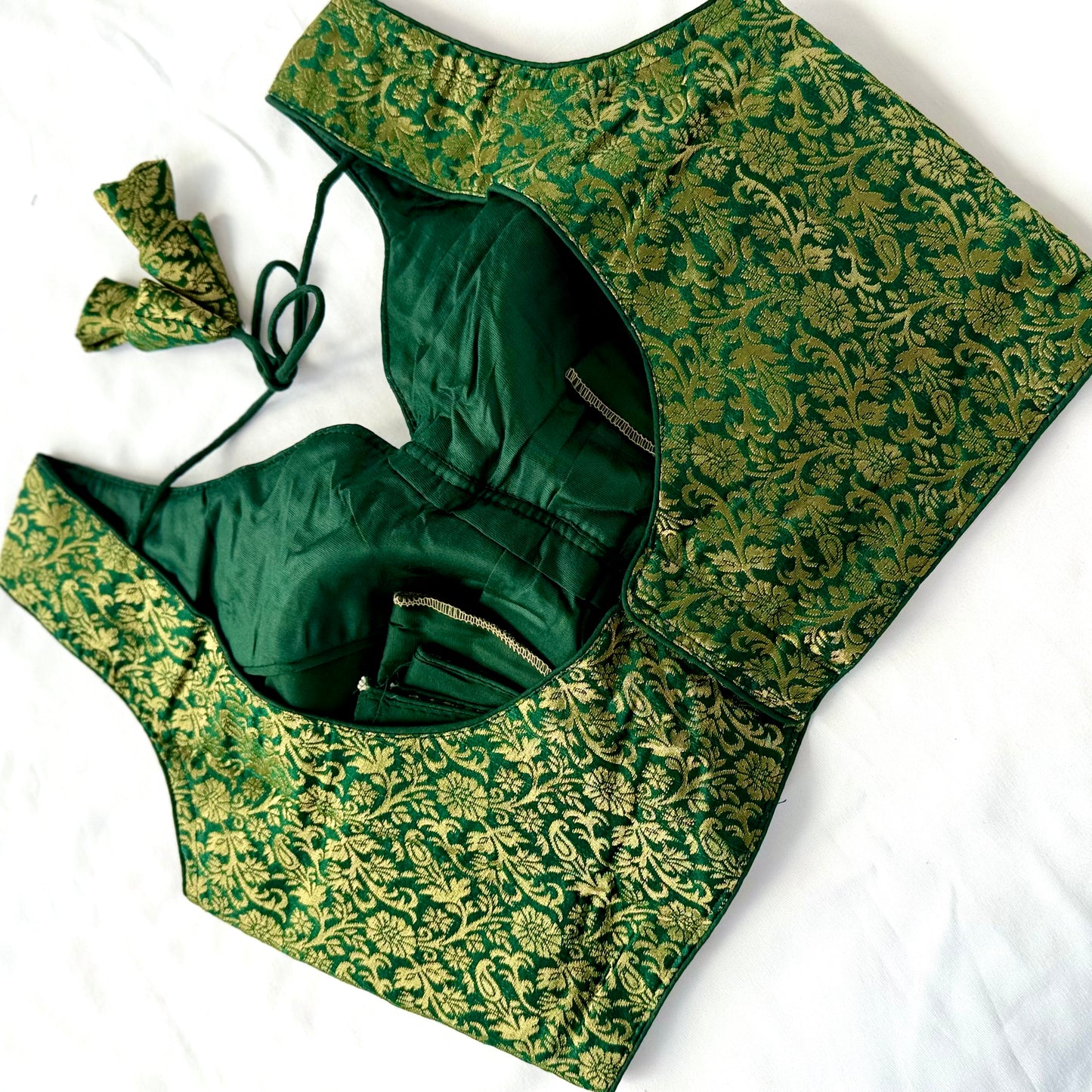 Emerald Green Brocade Blouse, Gold Designer Blouse, Padded Indian Blouse, Deep Back Ready to Wear Blouse, Wedding festive blouse, Crop top