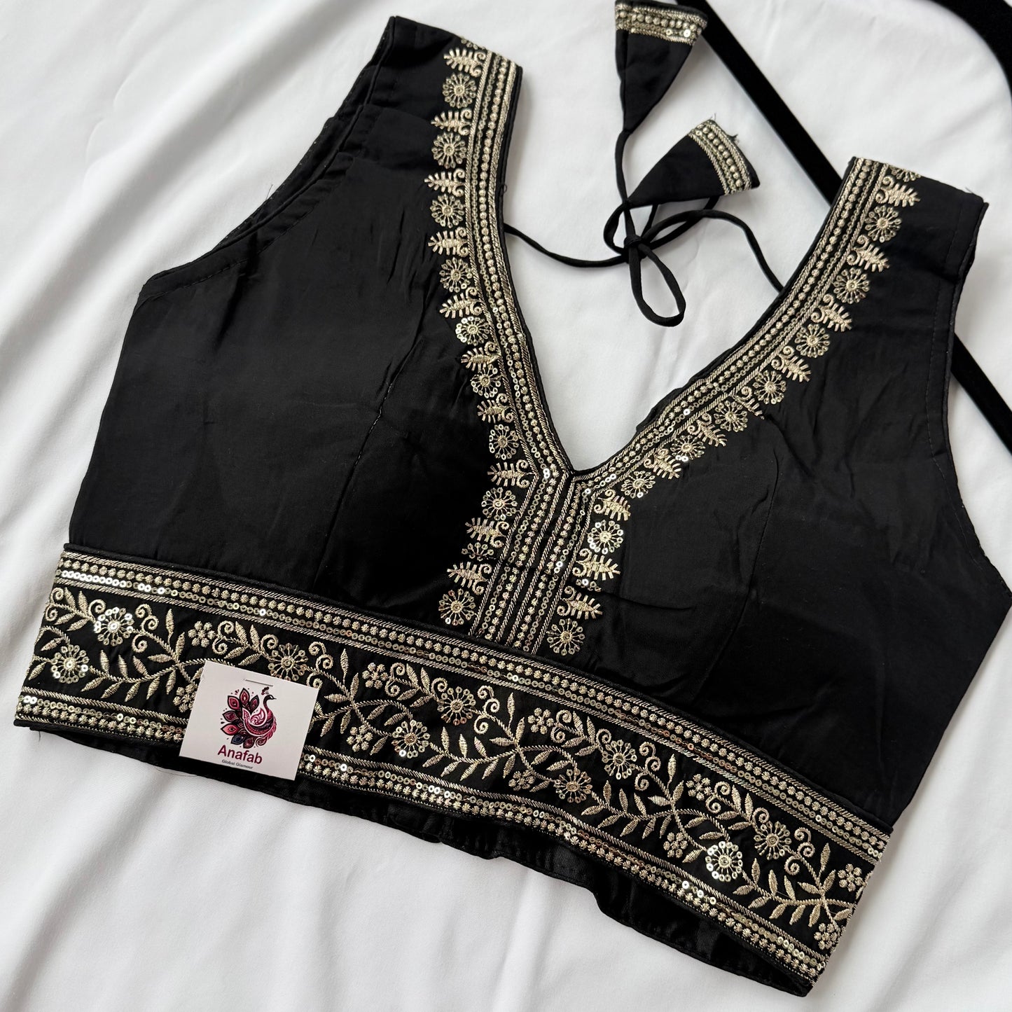 Black Saree Blouse, Gold Zari Embroidered Blouse, Ready to Wear Indian Blouse, Sleeveless Designer Blouse, Wedding Festive Blouse
