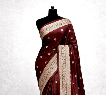 Burnt Maroon Soft Silk Saree,Maharashtrian Zari Butti Saree, Traditional Saree, Festive Wedding Wear Saree, Rich Pallu Sari, Gift for Women