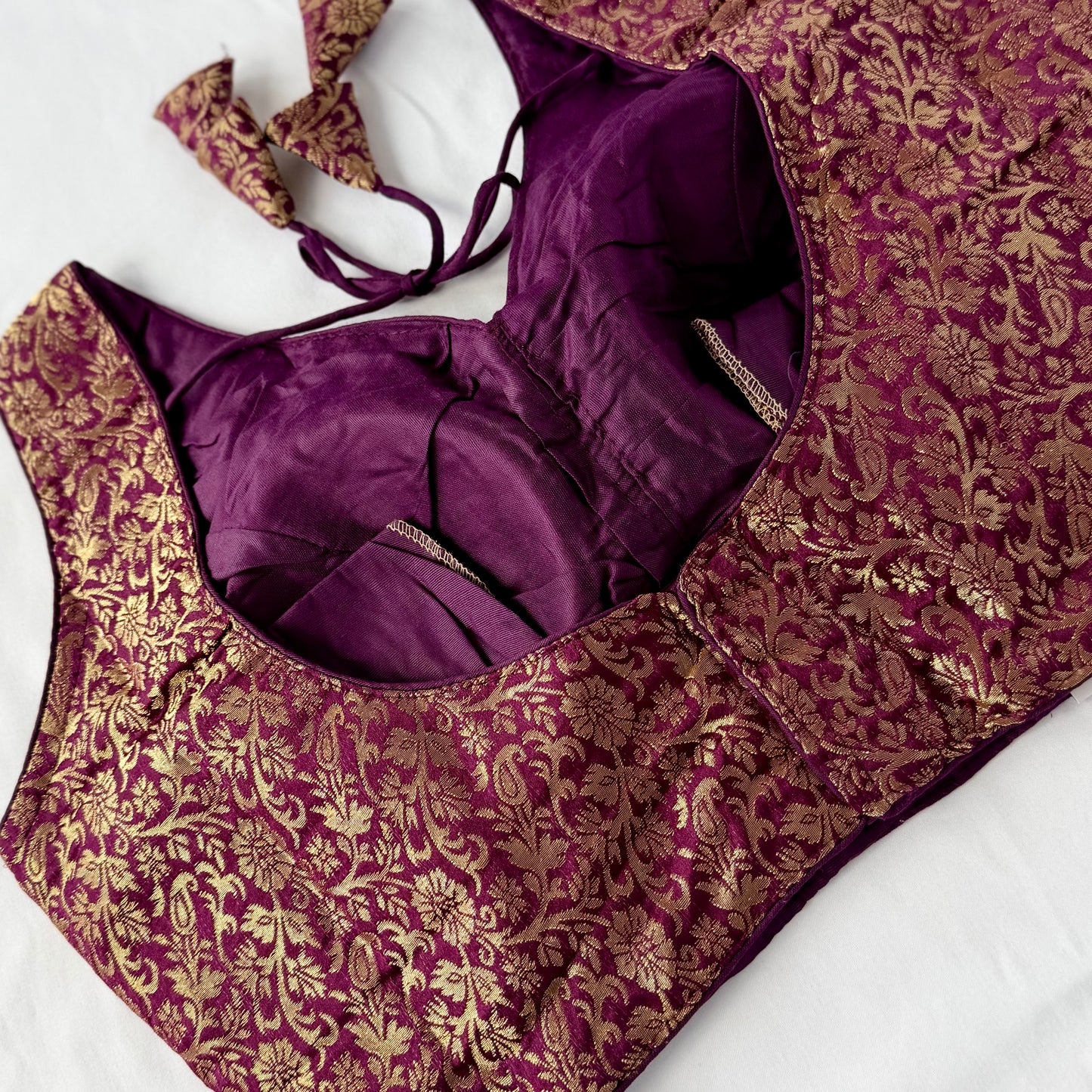 Wine Purple Gold Brocade Blouse, Ready to Wear Indian Blouse, Padded Designer Blouse, Deep Back Neck Blouse, Party wear blouse, crop top