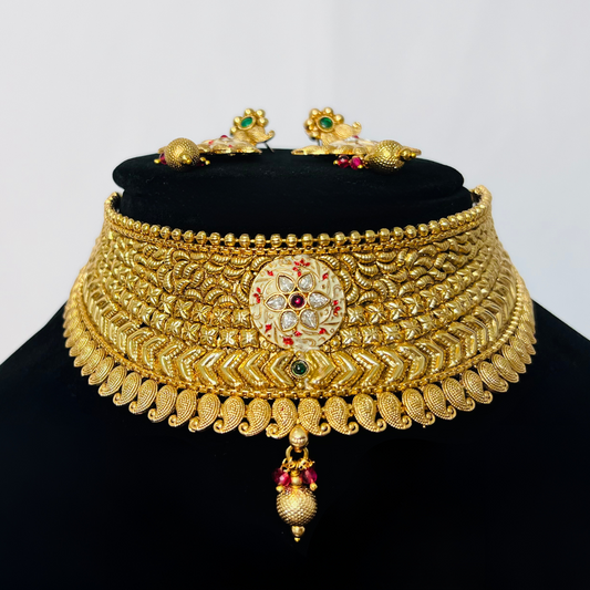 Royal Kundan Meenakari Choker Necklace Set | Gold Plated Bridal Jewelry with Earrings & Maang Tikka | Indian Wedding Necklace Set