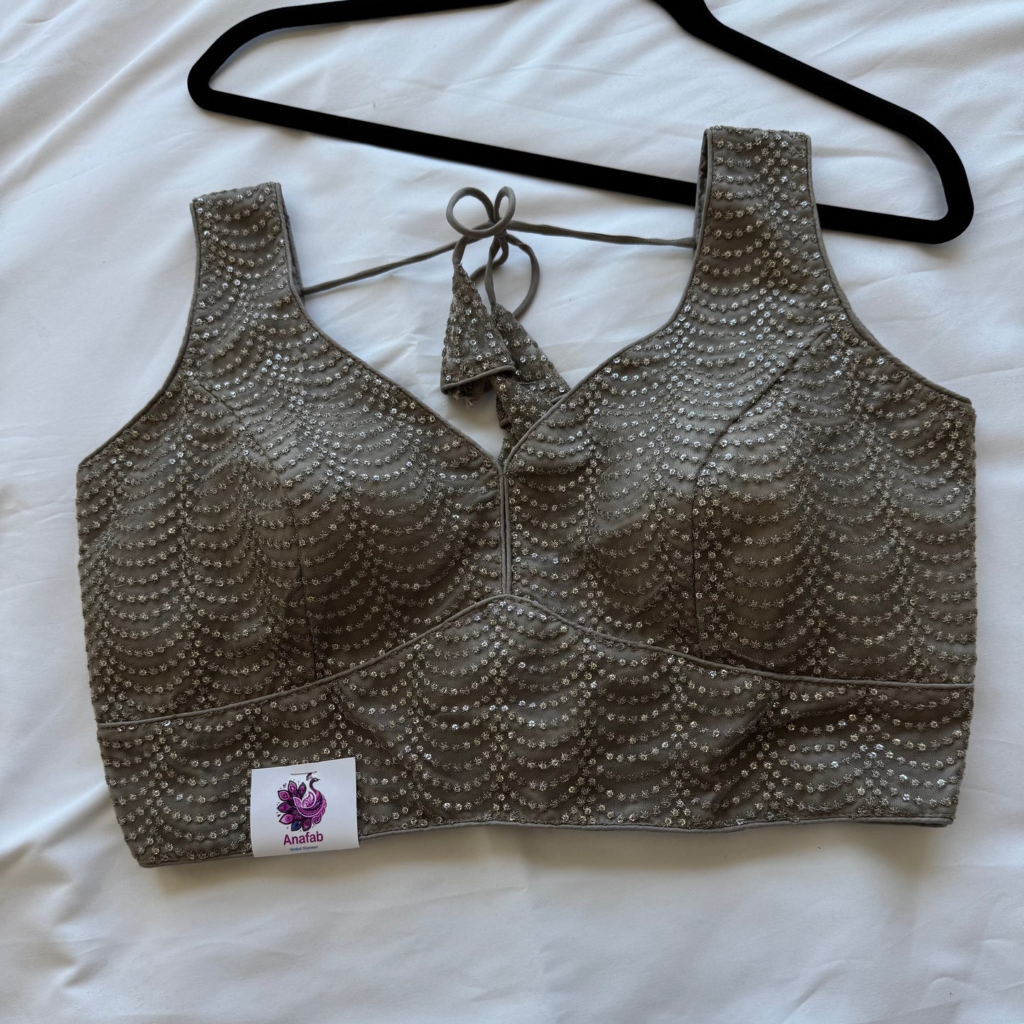 Designer Grey Sleeveless Blouse with Heavy Sequin Work, Lehenga Blouse, Crop top, Readymade Blouse, Wedding Blouse, Partywear blouse