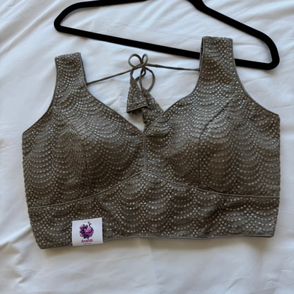Designer Grey Sleeveless Blouse with Heavy Sequin Work, Lehenga Blouse, Crop top, Readymade Blouse, Wedding Blouse, Partywear blouse