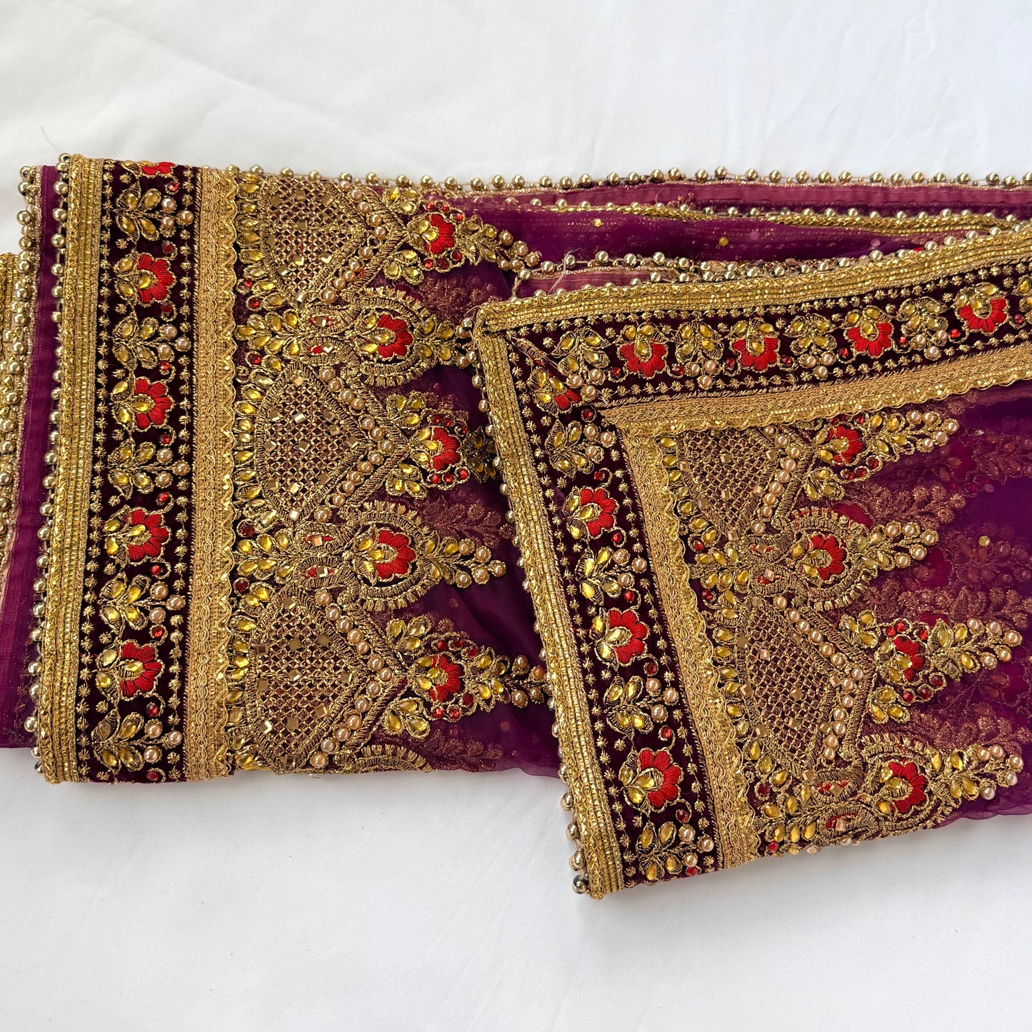 Purple Bridal Net Dupatta, Heavy Zardozi Wedding Dupatta, Dulhan Chunni, Designer Bridal Veil, Indian Wedding Lehenga Dupatta
