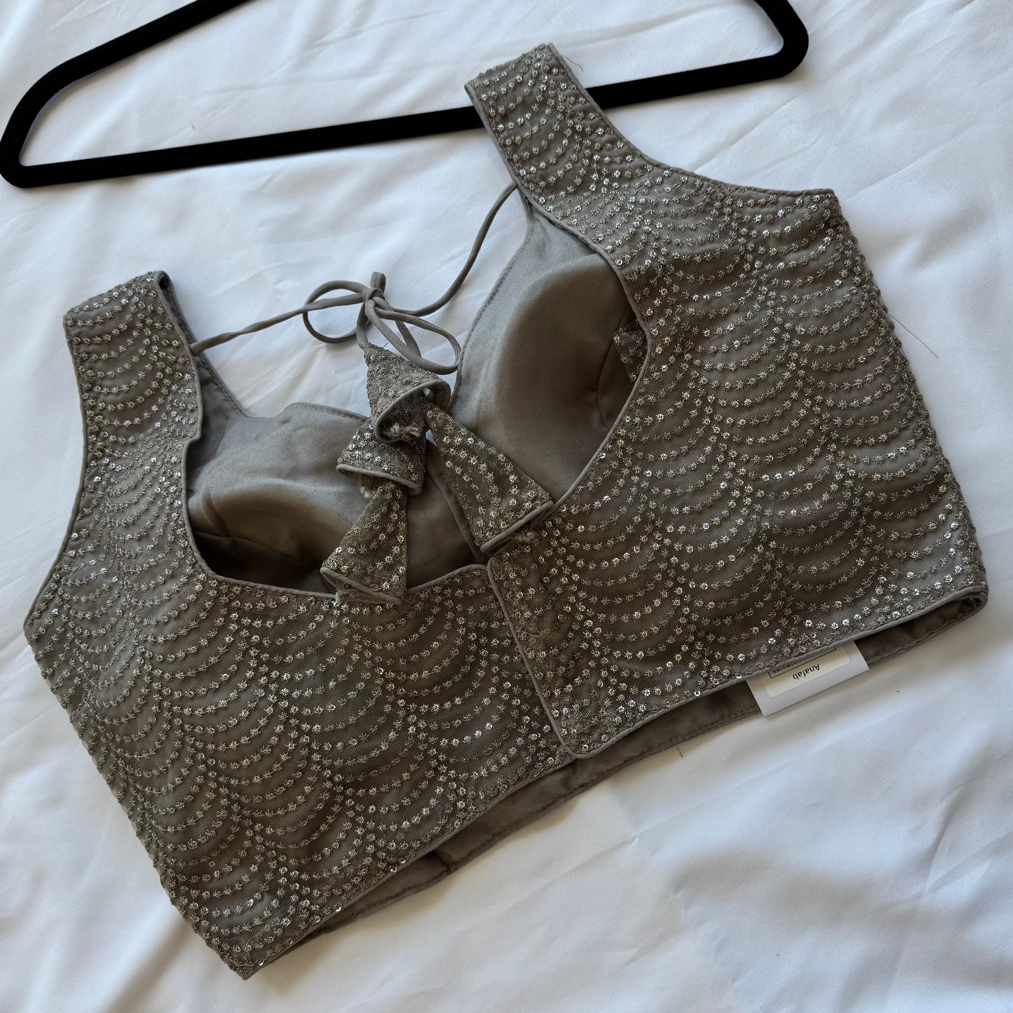 Designer Grey Sleeveless Blouse with Heavy Sequin Work, Lehenga Blouse, Crop top, Readymade Blouse, Wedding Blouse, Partywear blouse