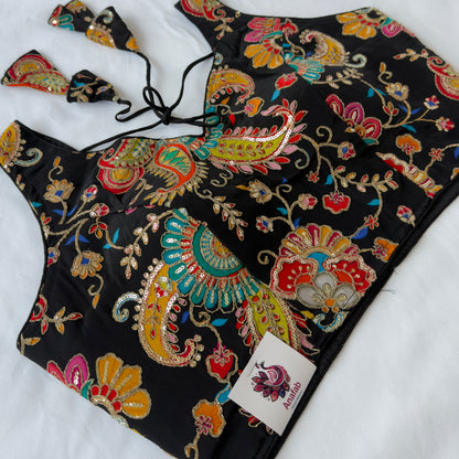 Black Multicolor Embroidered Blouse, Designer Indian Blouse, Ready to Wear Thread Work Blouse, Wedding Blouse, Party blouse, paisley thread