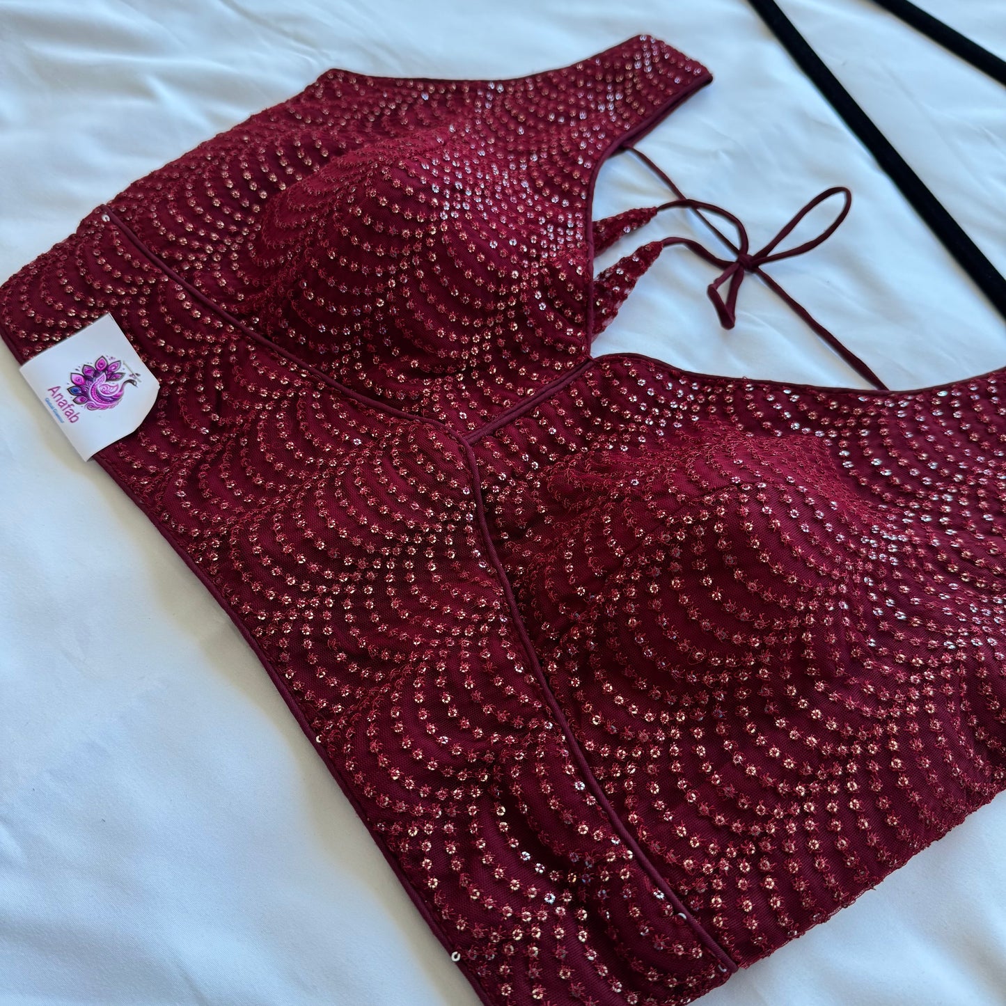 Designer Maroon Sleeveless Blouse with Heavy Sequin Work, Fancy blouse for Lehenga, Sarees, party wear Blouse, Top
