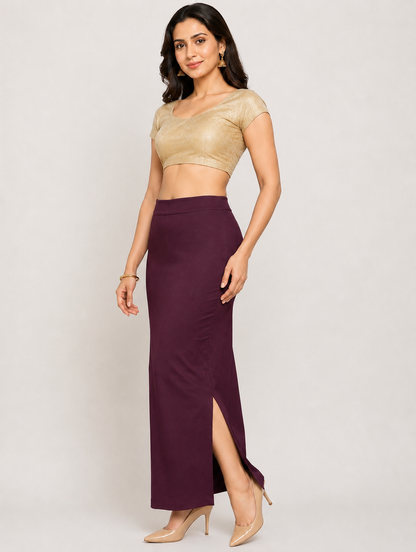 Wine Saree Shapewear Petticoat for Women | Saree Inner Skirt | Mermaid Fit Saree Underskirt | Side Slit Saree Shaper |Comfortable Saree wear
