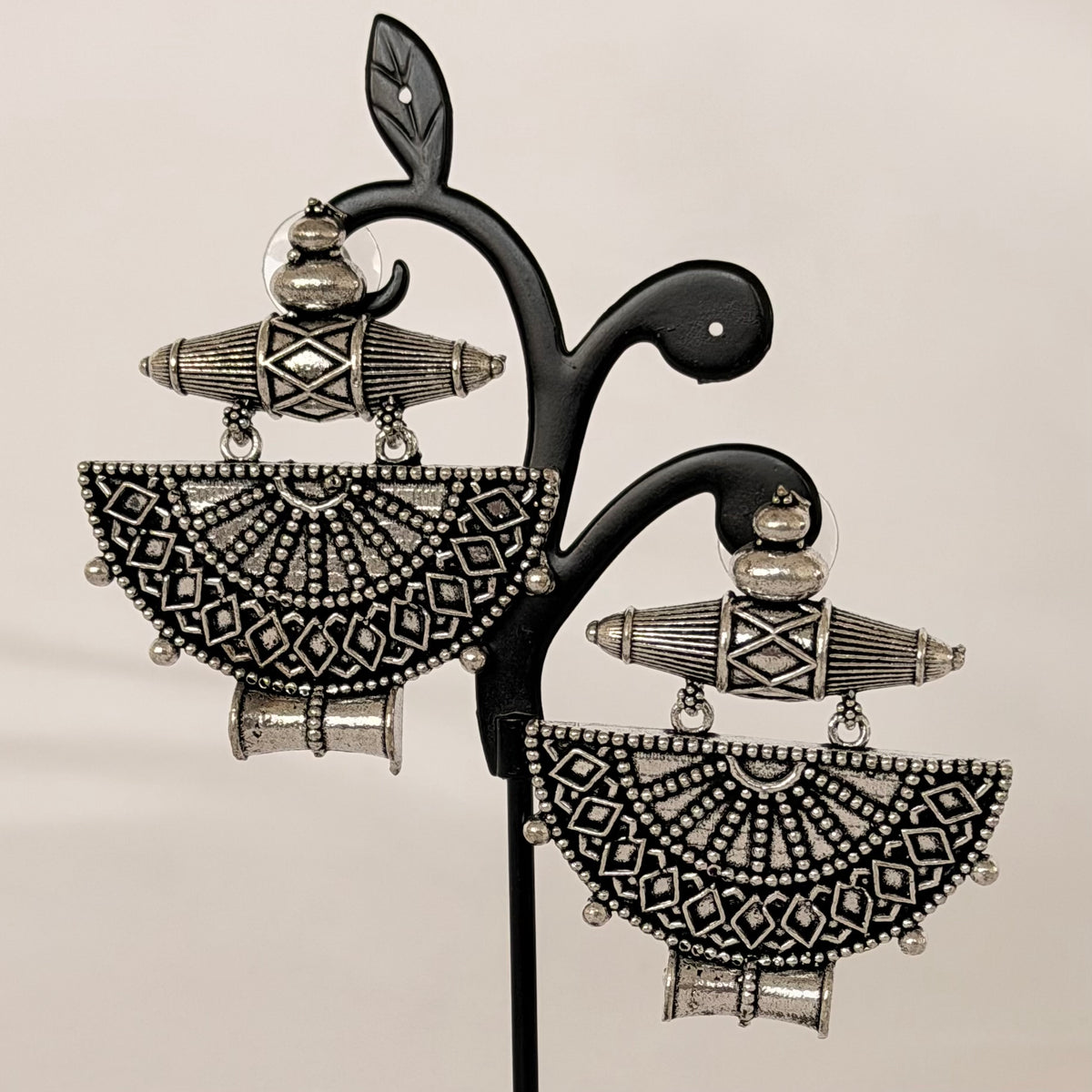 Oxidized Silver Tribal Earrings, Half Moon Dangle Earrings, Indian Ethnic Statement Jewelry, Boho Earrings for Women, Ships from USA