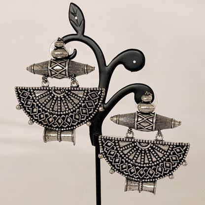 Oxidized Silver Tribal Earrings, Half Moon Dangle Earrings, Indian Ethnic Statement Jewelry, Boho Earrings for Women, Ships from USA