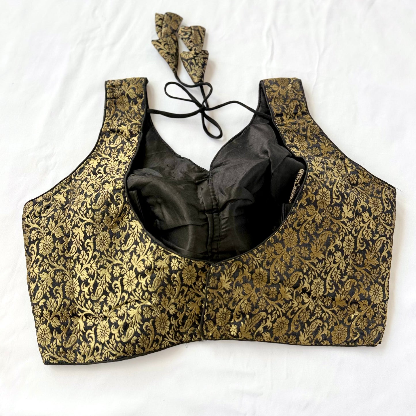 Black & Gold Brocade Saree Blouse, Readymade Indian Blouse, Padded Designer Blouse, Deep Back Neck Choli, Wedding Festive Blouse, Crop top