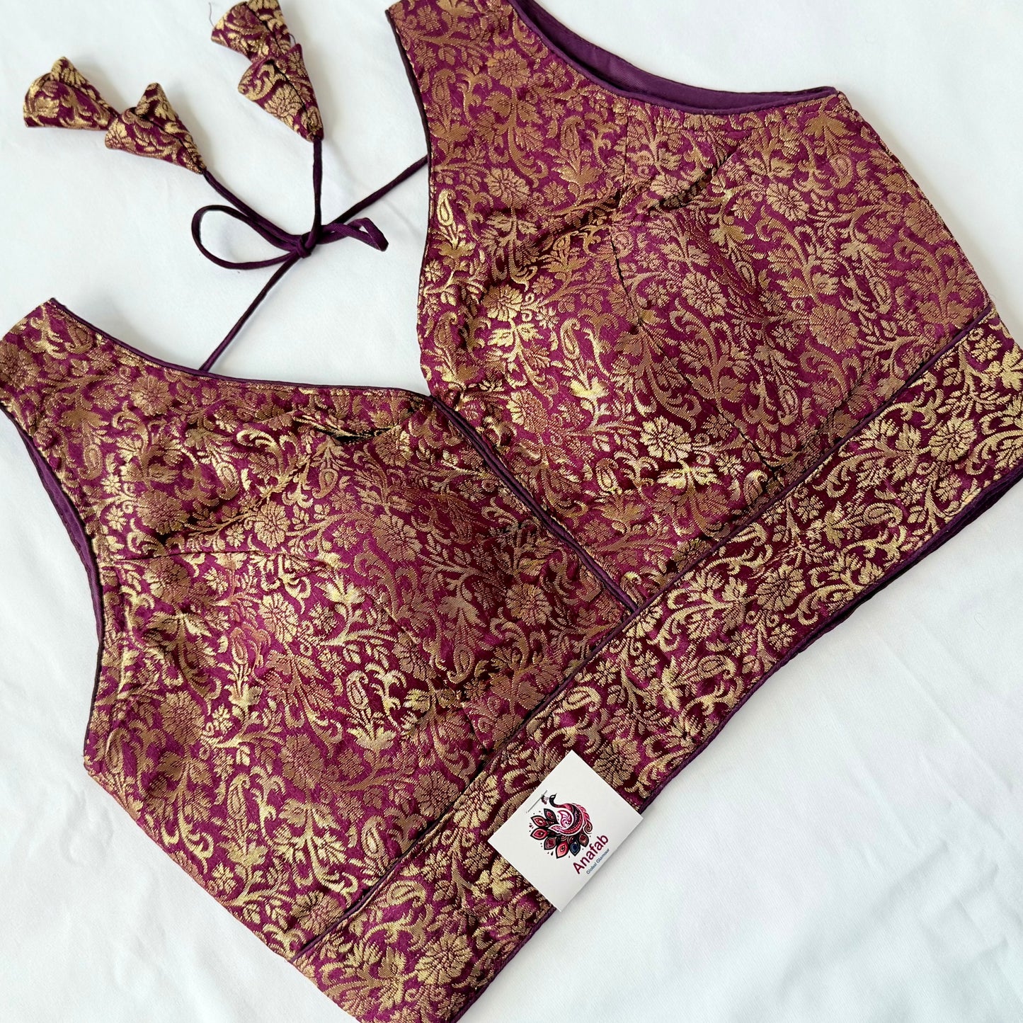Wine Purple Gold Brocade Blouse, Ready to Wear Indian Blouse, Padded Designer Blouse, Deep Back Neck Blouse, Party wear blouse, crop top