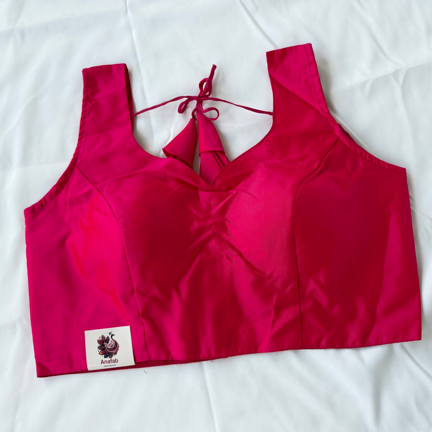 Deep Rani Pink Saree Blouse Ready to Wear, Taffeta Sleeveless Blouse, Indian Padded Blouse 38-42, Paithani Nauvari Blouse, Sleeves Included