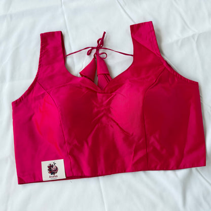 Deep Rani Pink Saree Blouse Ready to Wear, Taffeta Sleeveless Blouse, Indian Padded Blouse 38-42, Paithani Nauvari Blouse, Sleeves Included