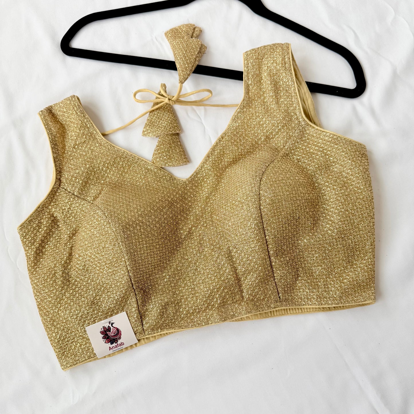 Gold Zari Sleeveless Saree Blouse, Shimmer Ready to Wear Indian Blouse, V Neck Padded Blouse, Party Wedding Blouse,lehenga top
