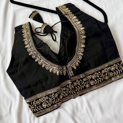 Black Saree Blouse, Gold Zari Embroidered Blouse, Ready to Wear Indian Blouse, Sleeveless Designer Blouse, Wedding Festive Blouse