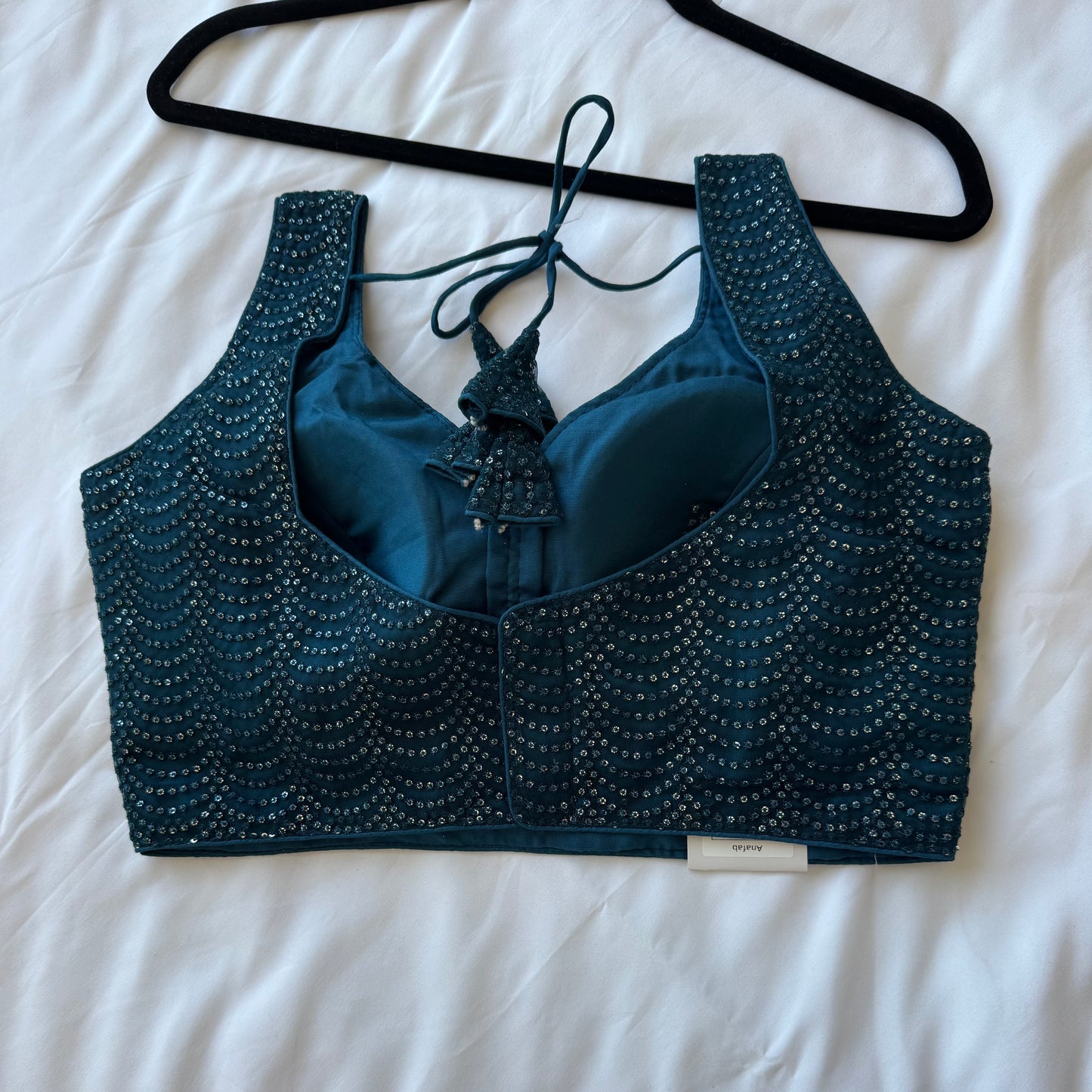 Designer Dark Teal Sleeveless Blouse with Heavy Sequin Work, Fancy blouse for Lehenga, Sarees, party wear Blouse, Top